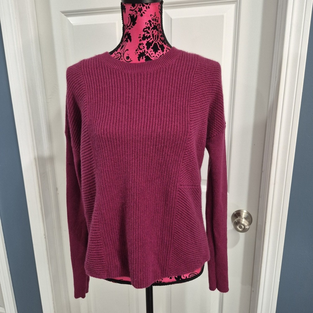 Athleta Sweater Womens Small Dark Pink Mulberry Wool Cashmere Blend Ribbed Turin